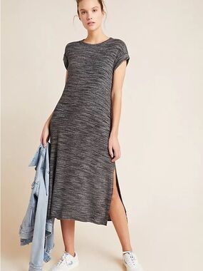 Bella Dahl Casual Heathered Gray Midi Tee Dress